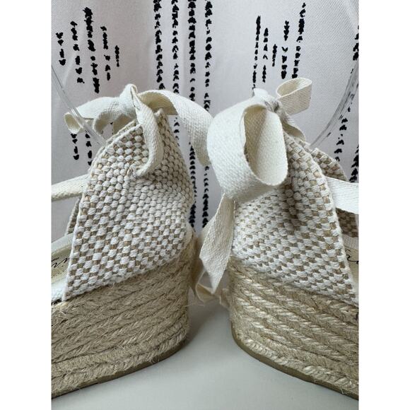 GAIMO Ankle Tie Wedge Espadrilles Sandals EU 40 US 9 Ivory Bridal Made In Spain - Picture 6 of 16